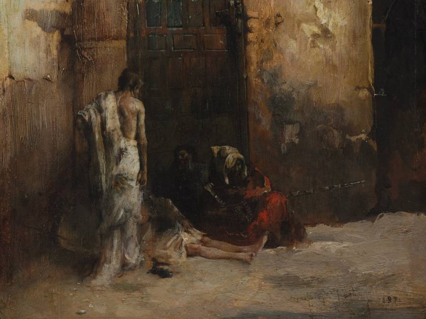 Мариано Фортуни-и-Марсаль. Нищие у двери (фрагмент). 1870