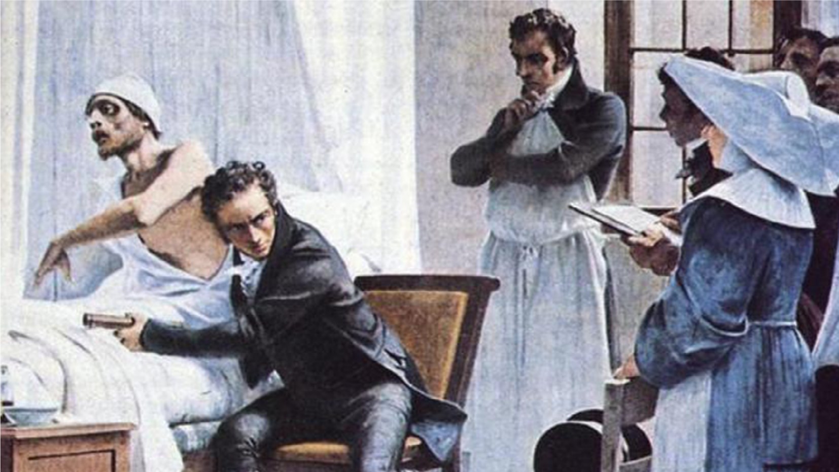 Теобальд Шартран. Лаэннек выслушивает больного туберкулезом в больнице Неккер. 1816 