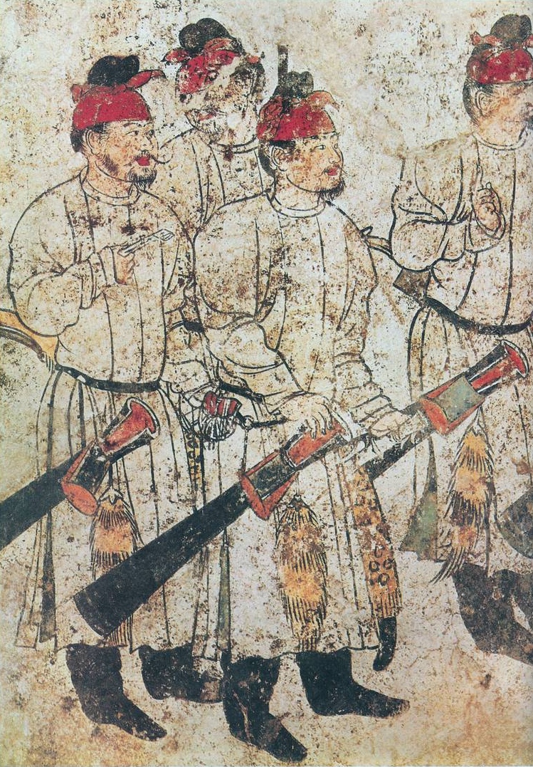 Настенная роспись гробницы династии Тан Ли Сияня. 706