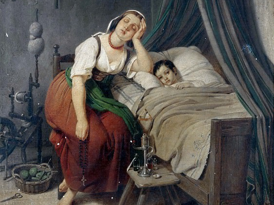 Теодор Леопольд Веллер. Заботливая мать (фрагмент). 1835