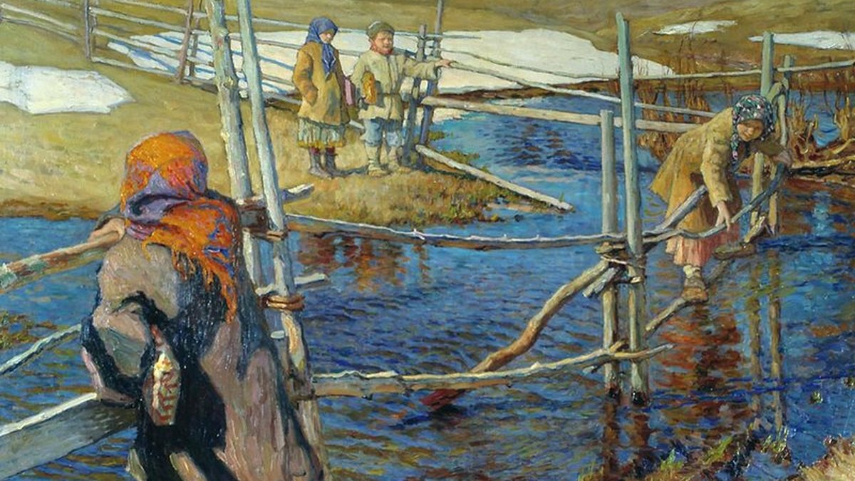 Николай Богданов-Бельский. Переправа (фрагмент). 1915