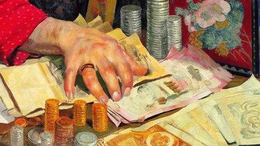 Борис Кустодиев. Купец считающий деньги(фрагмент). 1918