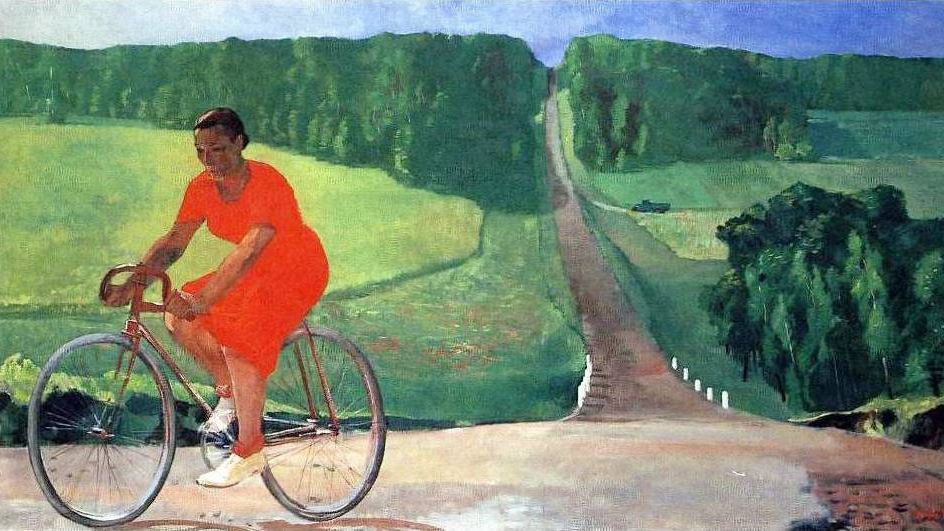 Александр Дейнека. Колхозница на велосипеде. 1935