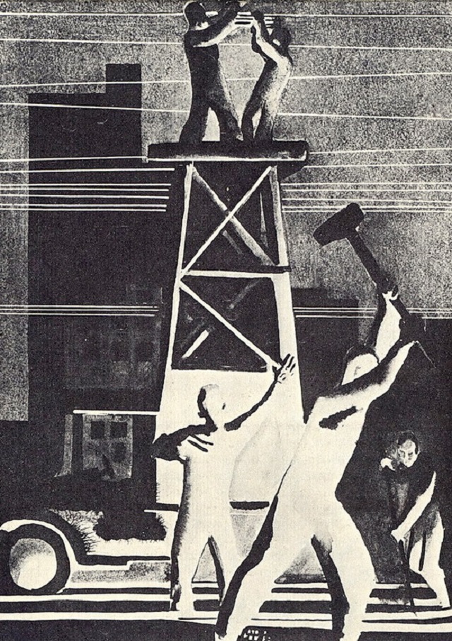 Александр Дейнека. Ночной ремонт трамвайной сети. Журнал «Даешь». 1929