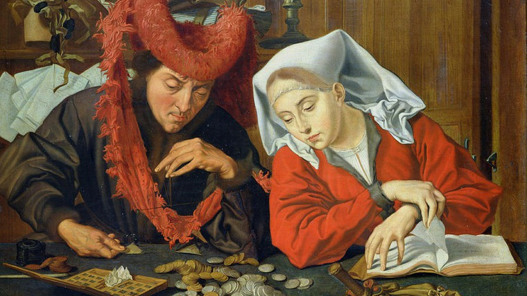 Маринус ван Реймерсвале. Меняла с женой (фрагмент). 1539