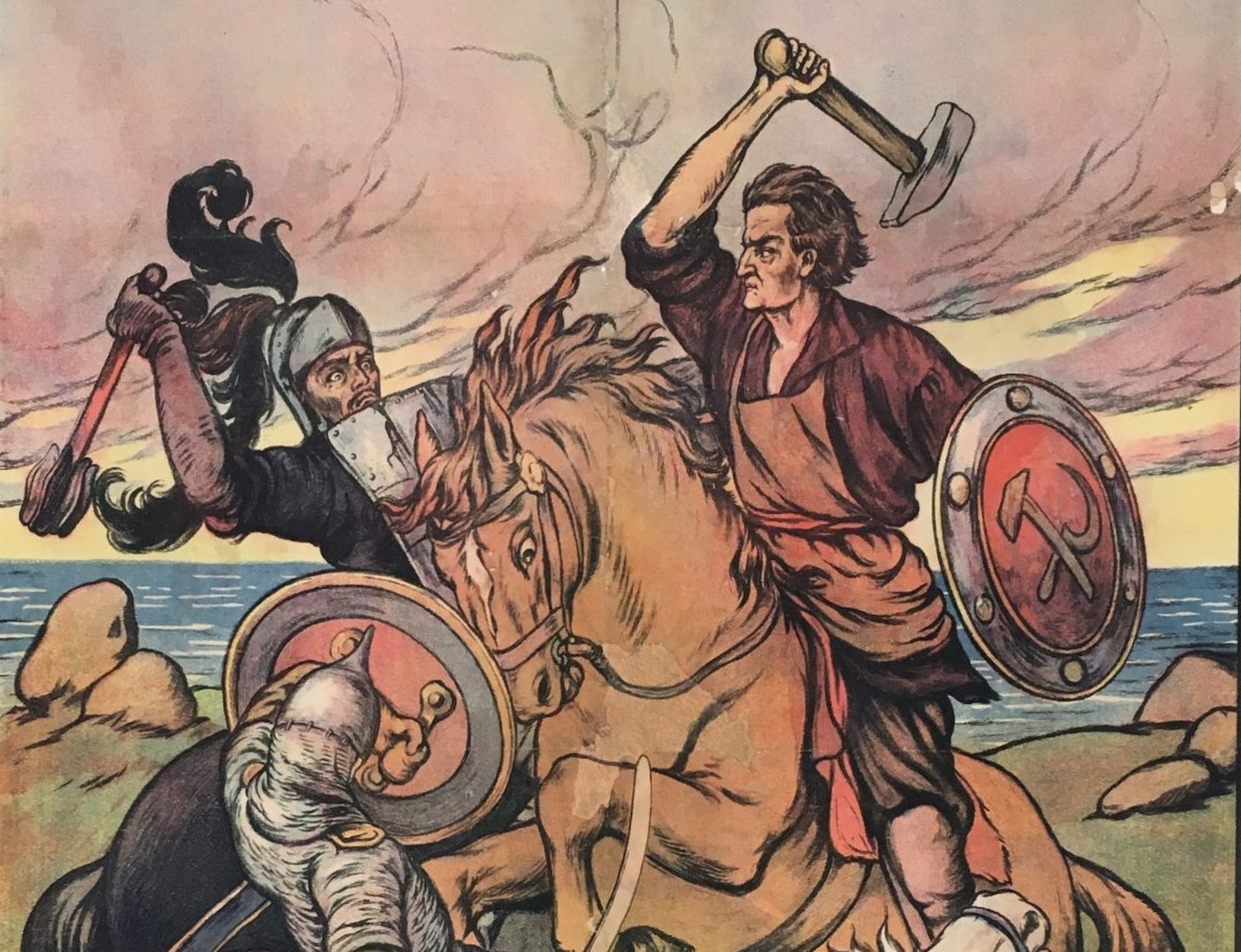 Борис Зворыкин. Борьба красного рыцаря с темною силою (фрагмент). 1925 год