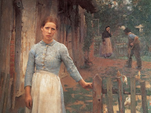 Джордж Клаузен. Девушка у калитки (фрагмент). 1889