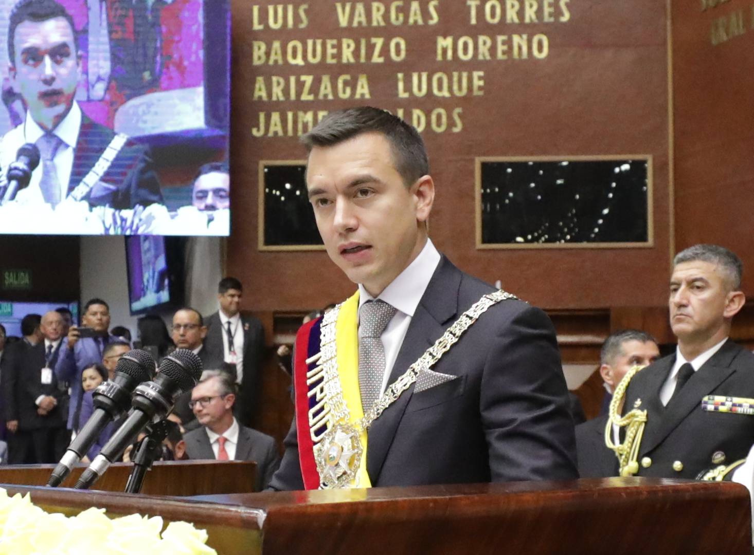 Президент Эквадора Даниэль Нобоа во время инаугурационной речи 23 ноября 2023 года