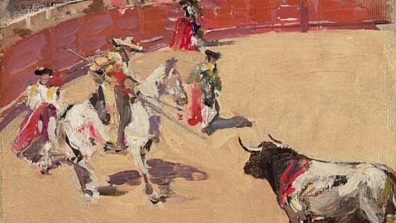 Джон Лавери. Растравливание быка на арене (фрагмент). 1892