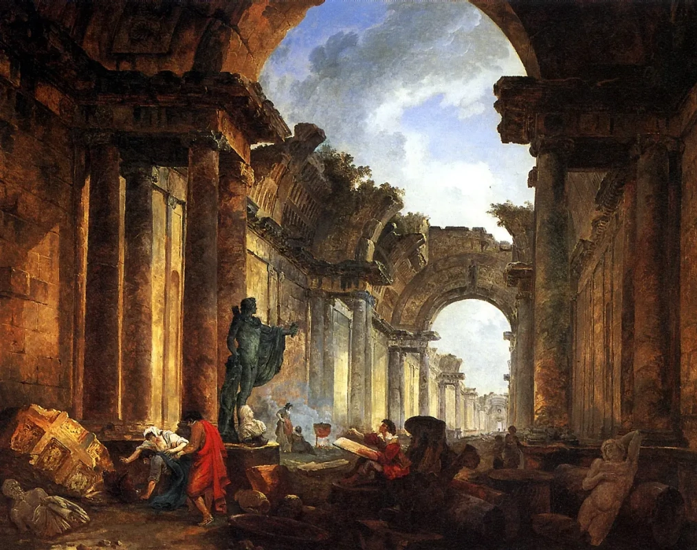 Юбер Робер. Воображаемый вид Большой галереи Лувра в руинах. 1796