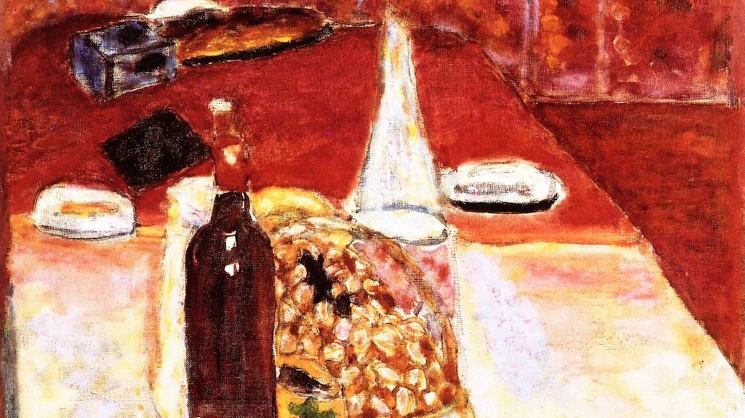 Пьер Боннар. Натюрморт с бутылкой красного вина (фрагмент). 1942
