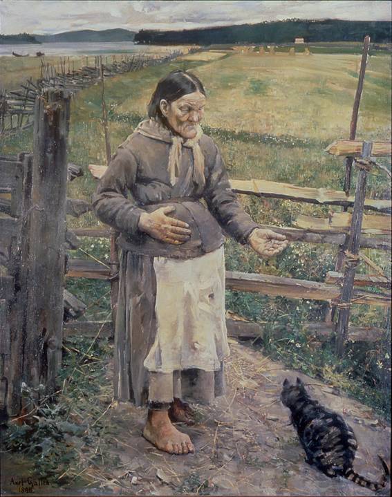 Аксели Галлен-Каллела. Старушка и кот. 1885