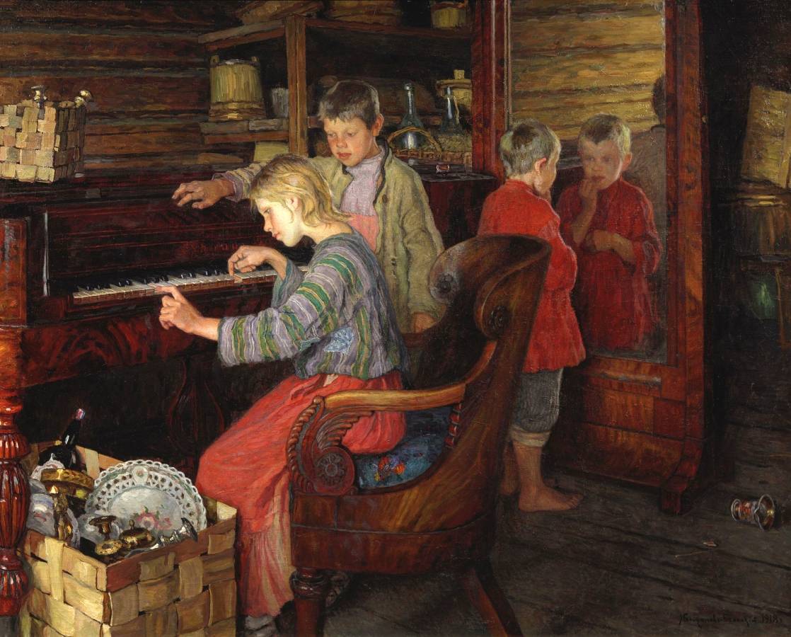 Николай Богданов-Бельский. Дети за пианино. 1918