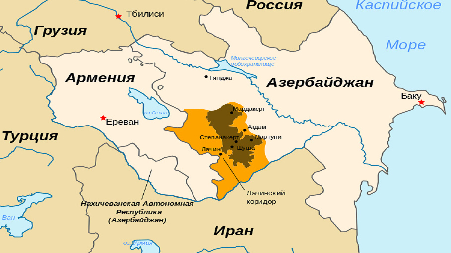 Карта Кавказа (Армения, Нагорный Карабах, Азербайджан)