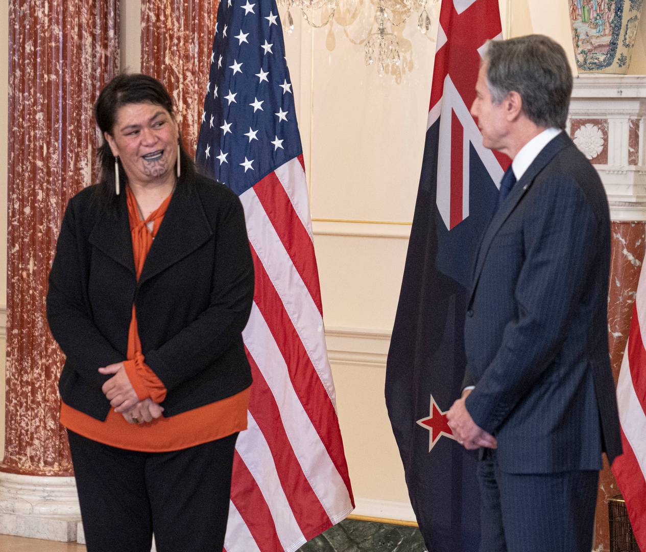 Министр иностранных дел Новой Зеландии Нанайя Махута и госсекретарь США Энтони Блинкен