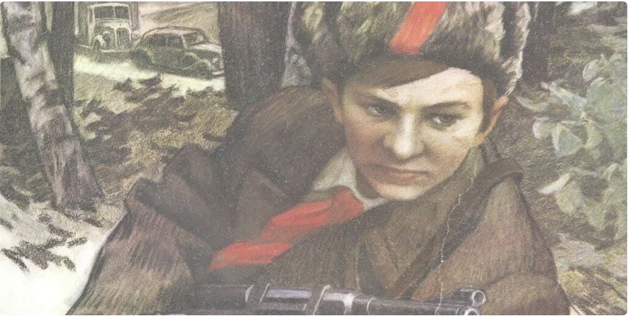 Советская открытка. Валя Котик, пионер-герой (фрагмент). 1985