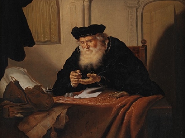 Саломон Конинк. Старик, считающий свои деньги (фрагмент). 1635