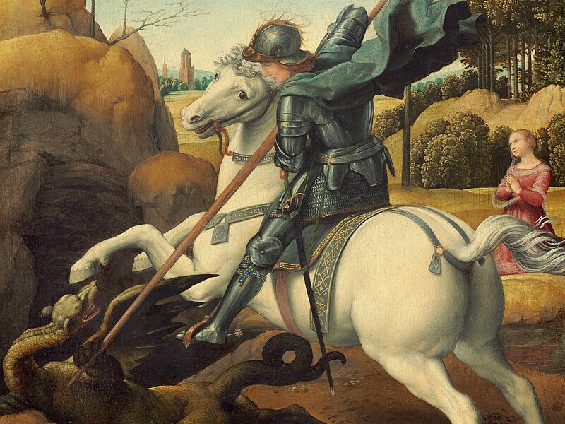 Рафаэль Санти. Святой Георгий и дракон (фрагмент). Около 1506