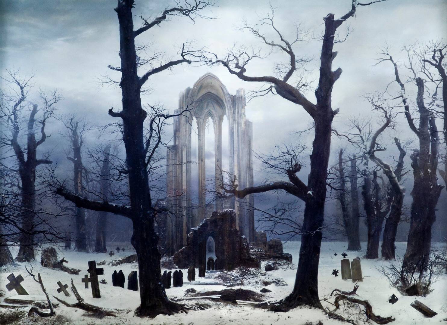 Каспар Давид Фридрих. Монастырское кладбище под снегом. 1827