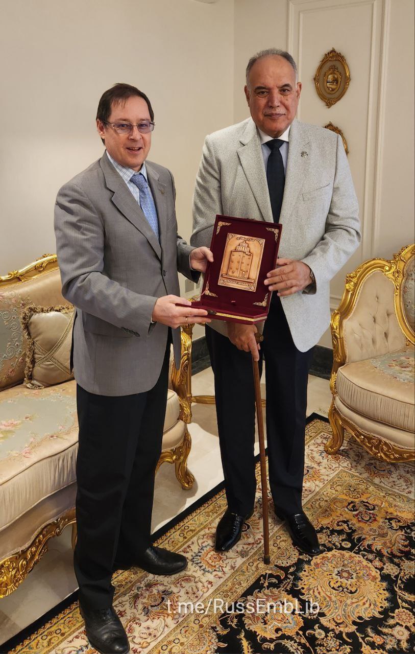 Встреча посла России в Ливии Айдара Аганина и советника по национальной безопасности Ливии Ибрагима Бушнафа
