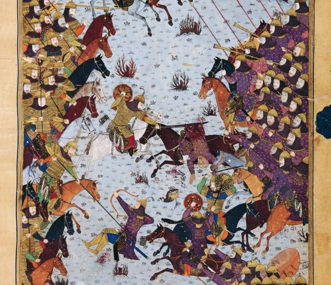 Персидская армия под руководством Хосрова идет в бой против туранской армии Афрасияба, «Байсангурово Шах-наме». 1430