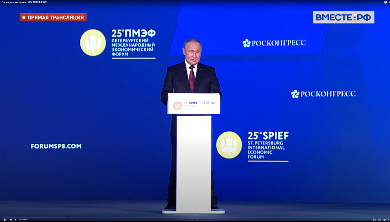 Владимир Путин на ПМЭФ-2022