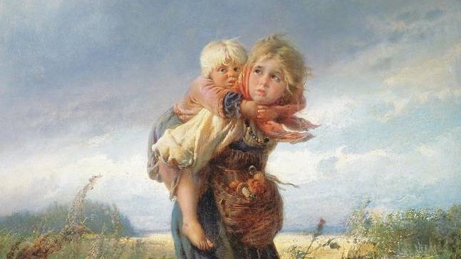 Маковский Константин. Дети, бегущие от грозы (фрагмент). 1872
