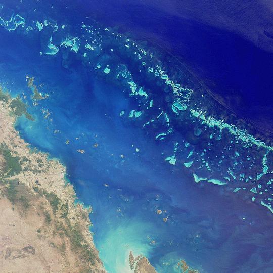 Участок Большого барьерного рифа — вид из космоса.