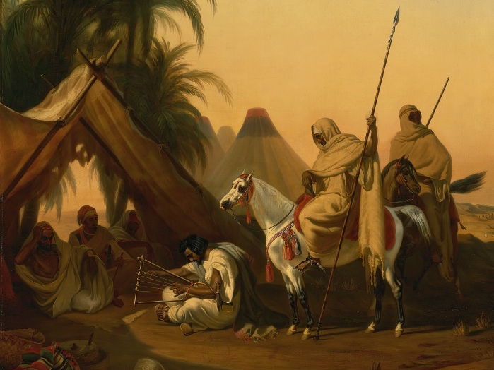 Орас Верне. Арабские всадники и старейшины слушают музыканта. 1833
