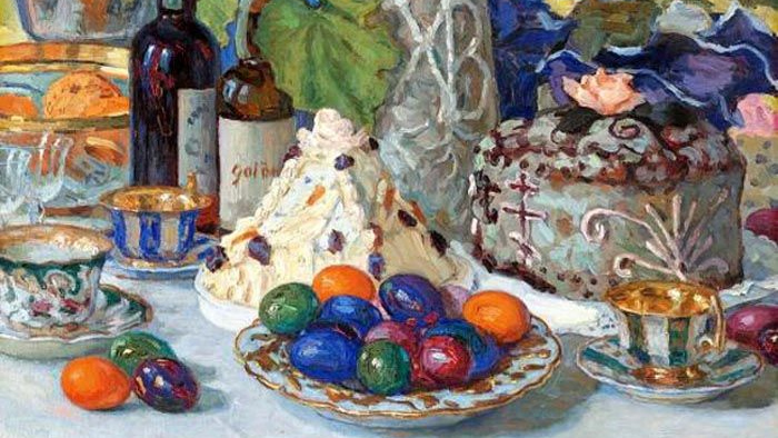 Н. Богданов-Бельский. Пасхальный стол (фрагмент). 1916