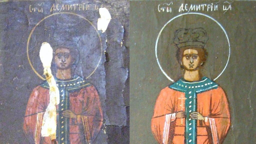 Реставрация иконы царевича Дмитрия (фрагменты)