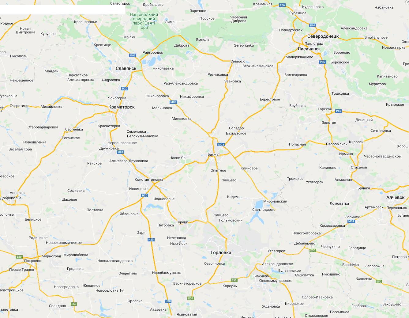 Карта дорог в районе Северодонецка