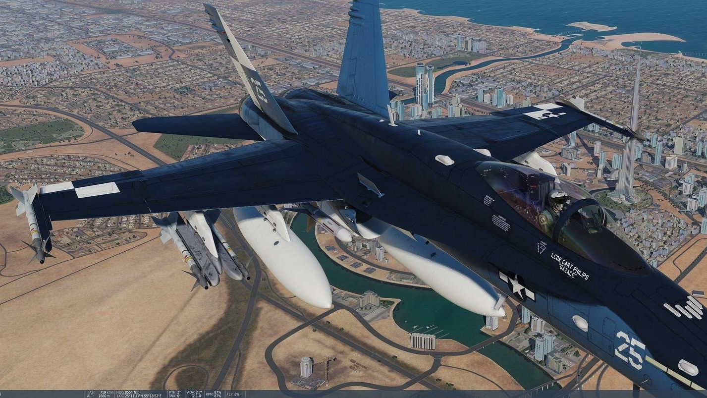 Hornet над Персидским заливом. Скриншот из игры DCS World