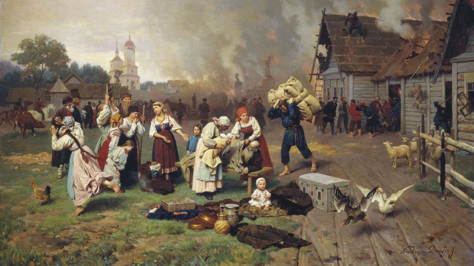 Дмитриев-Оренбургский Николай. Пожар в деревне.1885