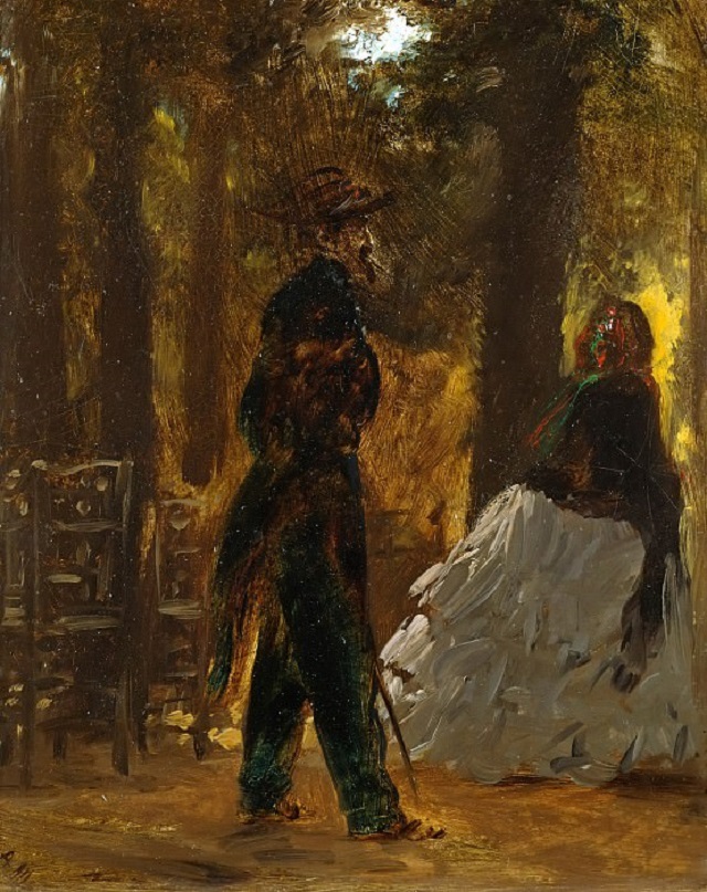 Адольф фон Менцель. Полицейский и дама в саду Тюильри. 1855-1856