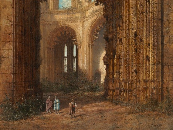Адриен Доза. Разрушенная церковь (фрагмент). Около 1840