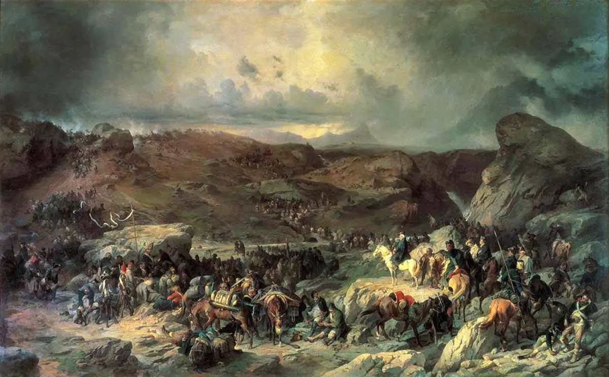 Александр Коцебу. Переход войск Суворова через Сен-Готард 13 сентября 1799 года. 1850-е