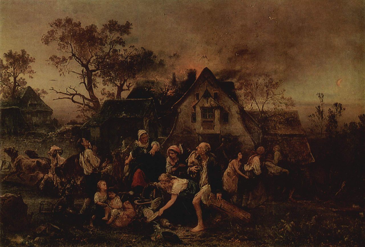 Людвиг Кнаус. Пожар в деревне. 1854