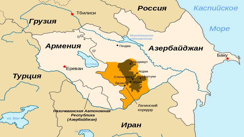 Нагорный Карабах, Армения и Азербайджан на карте