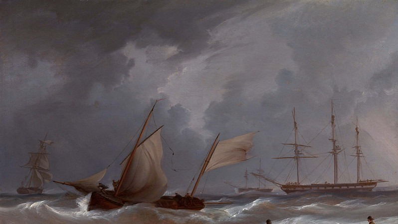 Уильям Джой. Люггер на берегу в шторм (фрагмент). Ок. 1830