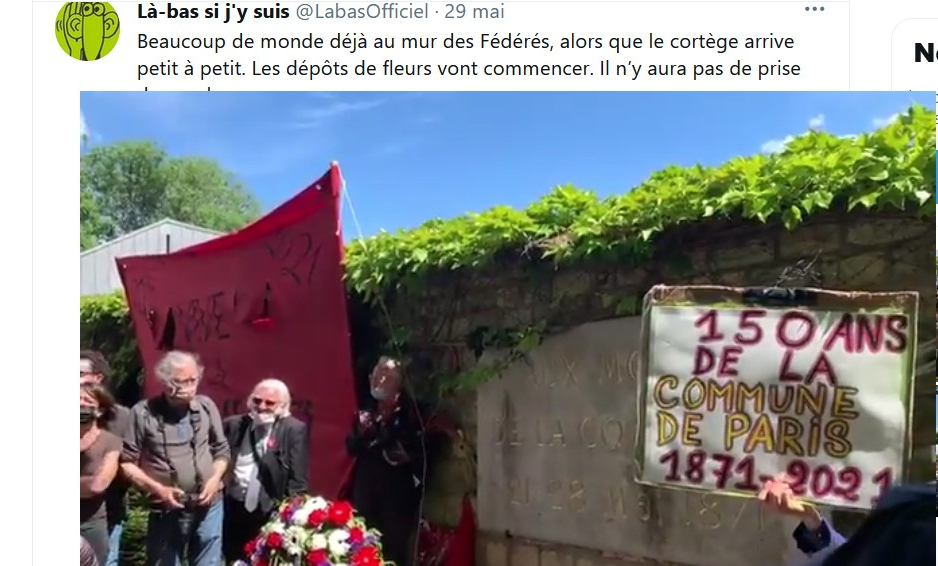 Скриншот страницы Twitter пользователя Là-bas si j'y suis с видео манифестации в память 150-летия смерти коммунаров