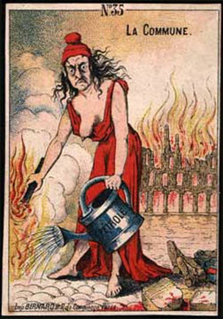 Плакат против Парижской коммунны. Революция во фригийском колпаке.