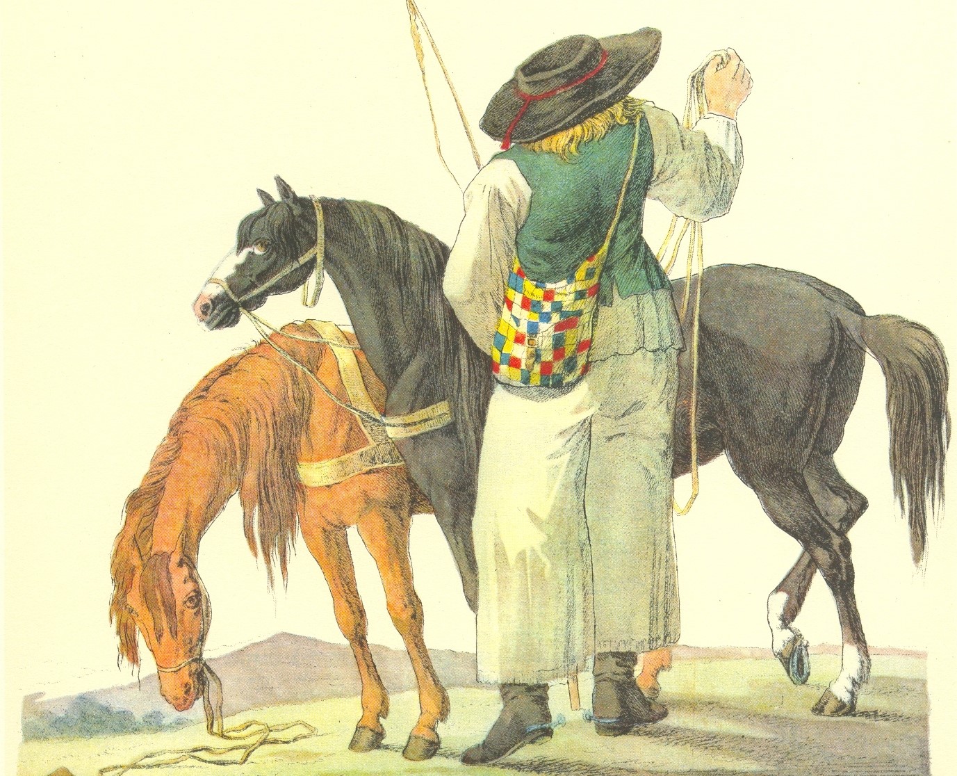 Jozsef Bikkessy Heinbucher. Венгр с двумя лошадьми (фрагмент). 1816 год
