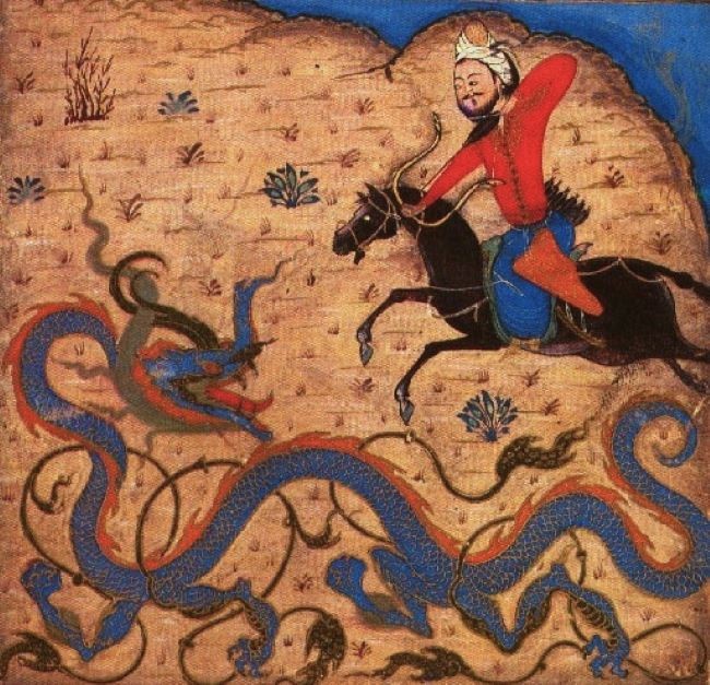 Фирдоуси, «Шахнаме». Бахрам Гур убивает дракона. 1371