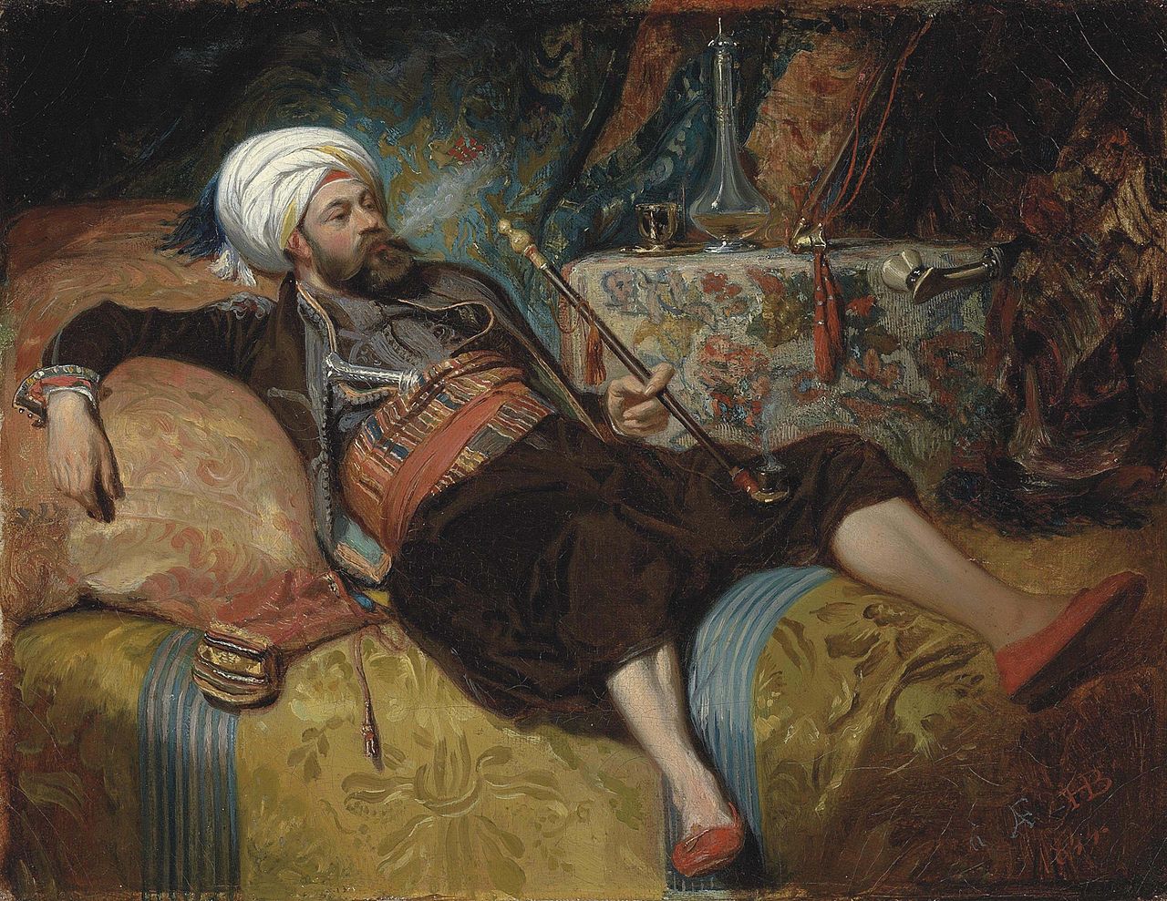 Генрих Шарль Антуан Барон. Турок курит лежа. 1844