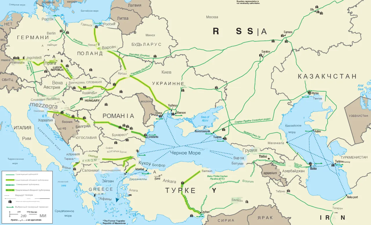 Карта трубопроводов в Европе. Трубопровод Adria проходит через Сербию, Хорватию и Венгрию.