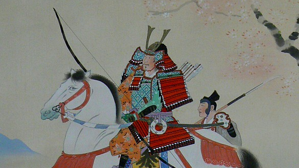 Японский рисунок на свитке. Самурай в походе. 1880-е