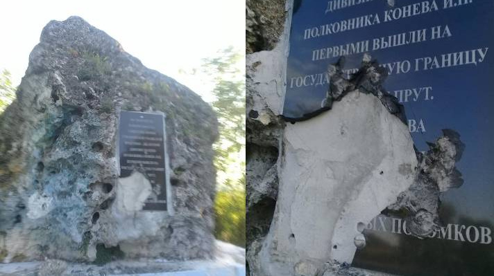 Фотографии разрушенного памятника со страницы Facebook главы Национального координационного комитета «Победа» Алексея Петровича