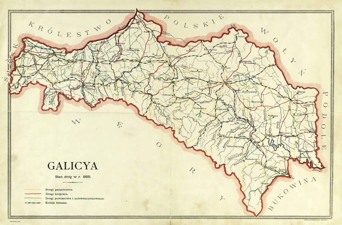 Карта Восточной и Западной Галиции. 1893
