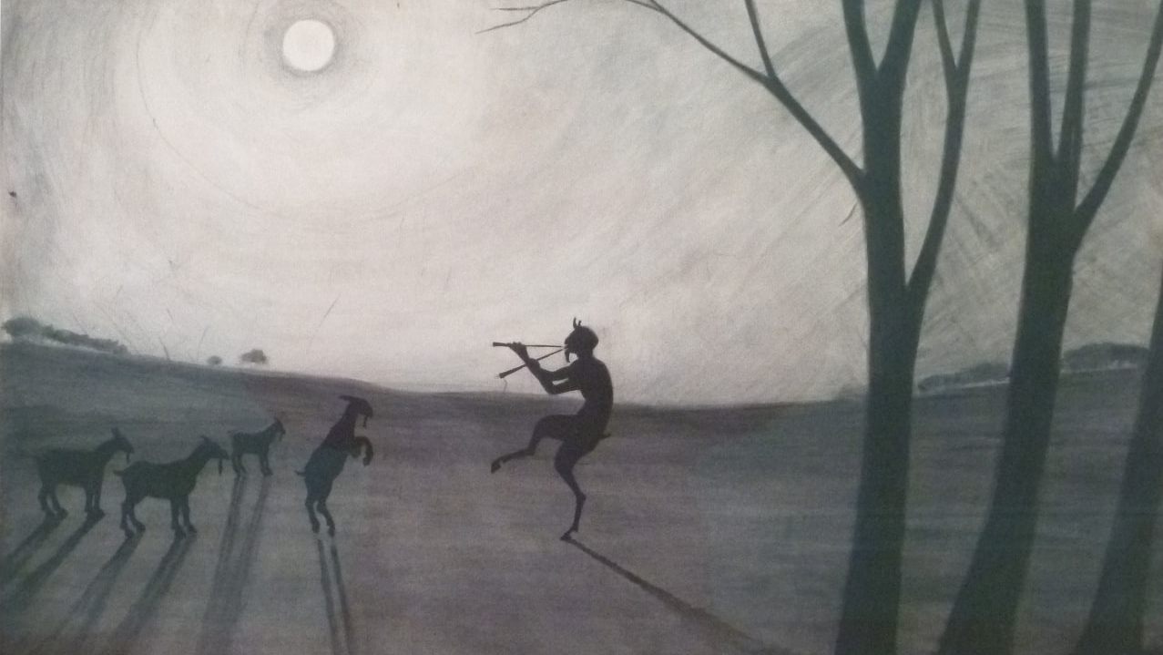Фавн в лунном свете, Леон Спиллиарт, деталь картины, 1900